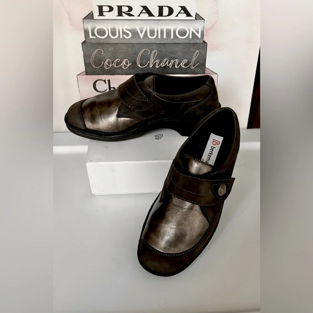 Berkemann Stretch Comfort Wedge Shoes in Metallic Bronze & Black Size 7